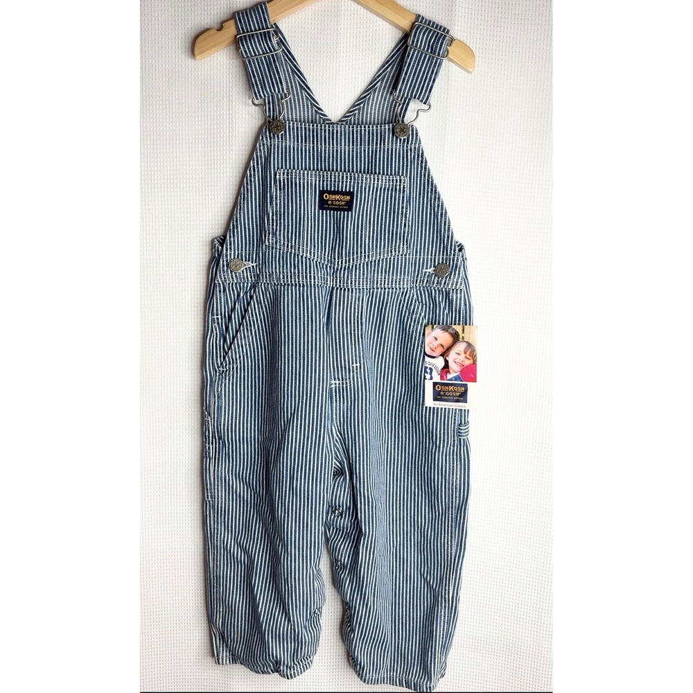 Vintage OshKosh Bgosh Toddler 3T Hickory Stripe Denim Vestbak Overalls NWT 90s
